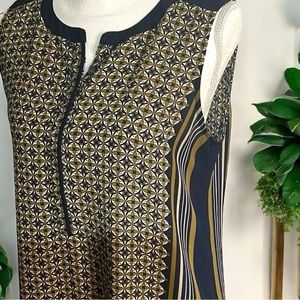 Ann Taylor Loft‎ Navy and Olive Print Lightweight Sleeveless Top